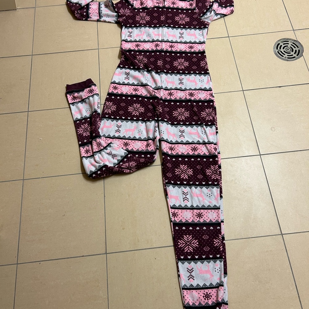 Ardene Pink and Brown Patterned Pajama Onesie